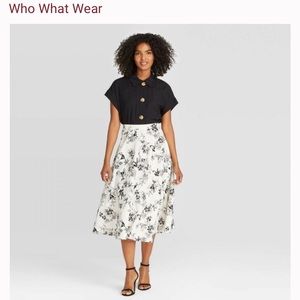 NWOT WHO WHAT WEAR Linen Midi Circle Skirt